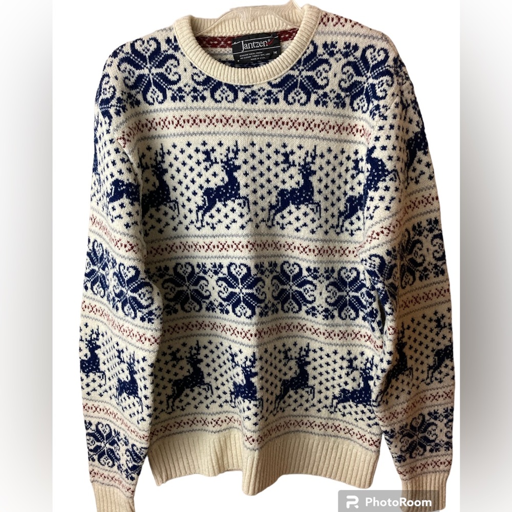 Jantzen Vintage Reindeer Snowflake Sweater Unisex Size Medium